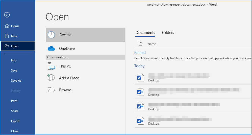 show recent files