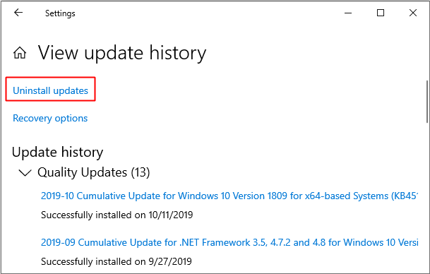 click Uninstall updates
