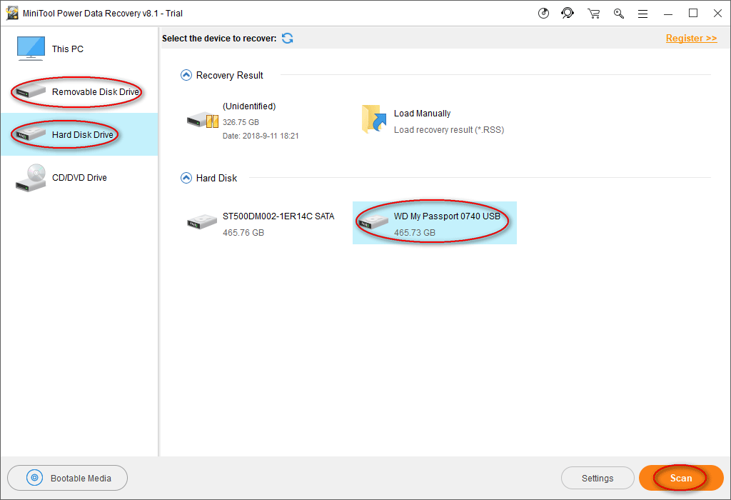 specify the hard drive to scan